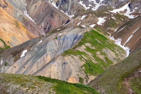Colourful mountains, picturesque mountain scenery on Gulkana Glacier, Richardson Highway, Alaska