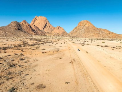 Aerial view, mountains in the desert, Spitzkoppe summit, Namib desert, Namibia