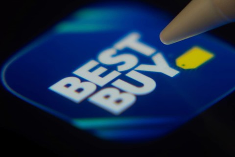 Dhaka, Bangladesh- 06 Dec 2025: Close-up of the Best Buy app on a screen with a stylus pointing at