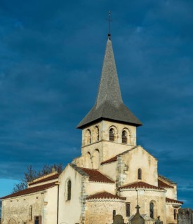 Mazerier village. Painted church St. Saturninus Church. Allier department, Auvergne Rhone Alpes,