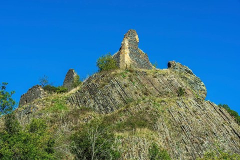 Ruins of medieval castle of Buron. Puy de Dome. Auvergne Rhone Alpes. France