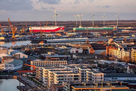 Overview of the overseas port with BLG Auto Terminal in Bremerhaven, Bremen, car transporter Aniara