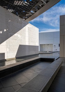 Interior design in Louvre Abu Dhabi, art museum by French architect Jean Nouvel, buildings on