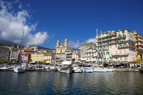 Old port with marina and church of Saint Jean-Baptiste à Bastia or church of St. John the Baptist,