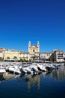 Old port with marina and church of Saint Jean-Baptiste à Bastia or church of St. John the Baptist,