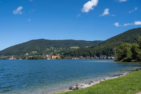 Parish Church of St. Quirinus, Tegernsee Abbey, Castle with Braustüberl, view from Seeufer Point,