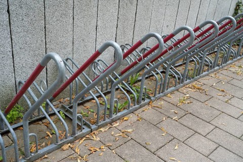 Several bicycle racks next to each other, Bavaria, Germany