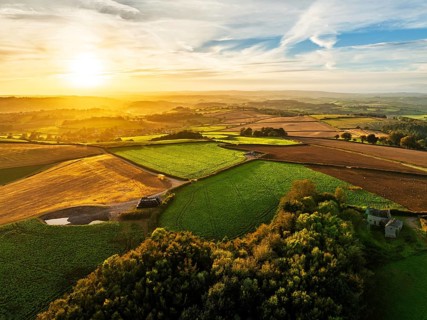 Colours of Devon Farms and Fields over Berry Pomeroy from a drone, Totnes, England, United Kingdom