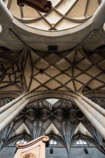 Cross-ribbed vaulting in the church of St. Nikolaus, Überlingen, Lake Constance, Baden-Württemberg,