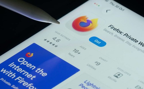 Dhaka, Bangladesh- 30 Oct 2025: Firefox app on a iPad screen with a pen pointing at the install