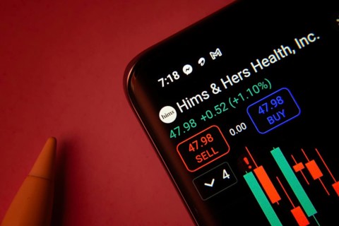 Dhaka, Bangladesh- 08 Sep 2025: Close-up of a phone screen showing Hims & Hers Health stock market