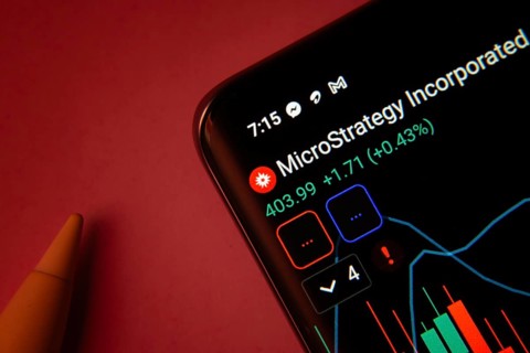 Dhaka, Bangladesh- 08 Sep 2025: Close-up of a phone screen showing MicroStrategy stock market data