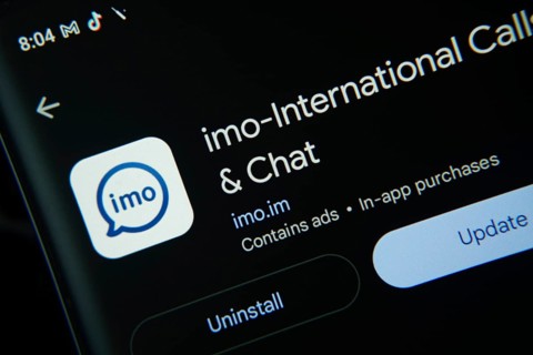 Dhaka, Bangladesh- 27 July 2025: Screen displaying imo app with update and uninstall options, dark