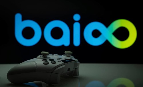 Dhaka, Bangladesh- 20 Mar 2025: A close-up of a white gamepad with the Baioo Family Interactive Ltd