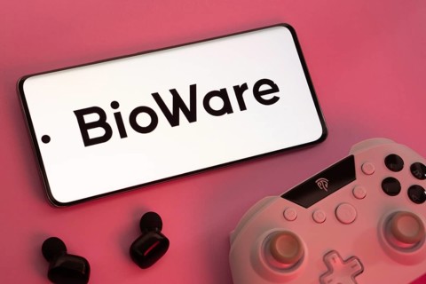 Dhaka, Bangladesh- 08 Apr 2025: A smartphone displaying the BioWare logo next to a gaming