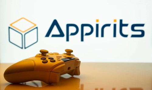 Dhaka, Bangladesh- 20 Mar 2025: A close-up of a white gamepad with the Appirits seen on screen in