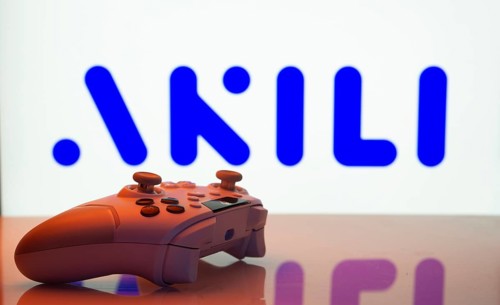 Dhaka, Bangladesh- 20 Mar 2025: A close-up of a white gamepad with the Akili Interactive seen on