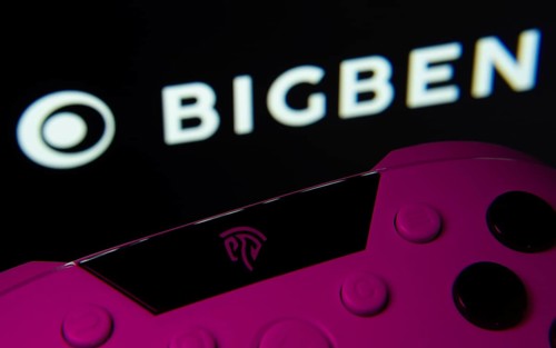 Dhaka, Bangladesh- 24 Mar 2025: A close-up of a gamepad with the Bigben Interactive seen on screen