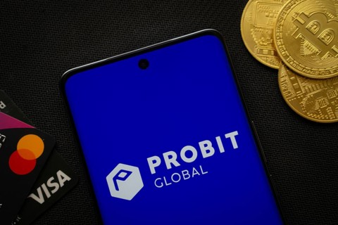 Dhaka, Bangladesh- 26 Aug 2025: Smartphone displaying ProBit Global logo surrounded by Bitcoin