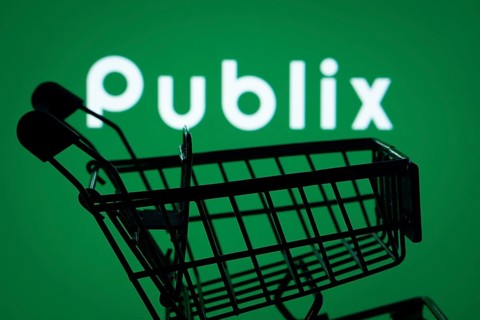 Dhaka, Bangladesh- 03 July 2025: Silhouette of a shopping cart in front of the Publix logo,