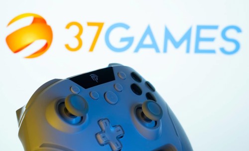 Dhaka, Bangladesh- 20 Mar 2025: A close-up of a gamepad with the 37Games seen on screen in the