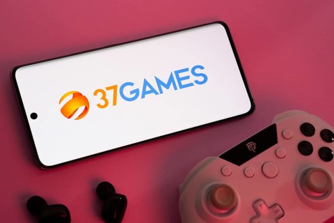 Dhaka, Bangladesh- 08 Apr 2025: A smartphone displaying the 37Games logo next to a gaming