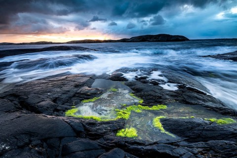 Water on the rocky coast on the Atlantic Road, Atlanterhavsveien, Karvag, Vevang, west coast,