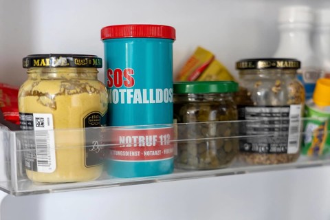 Emergency box in a refrigerator, it contains a comprehensive information sheet which gives