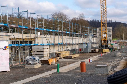 Construction site of the new regatta stand at Lake Baldeney in Essen, North Rhine-Westphalia,