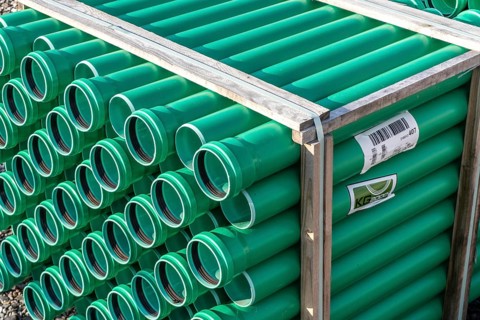 Symbolic picture construction site, sewage pipes for dirty and rainwater, for installation in the