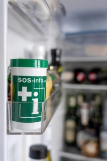 Emergency box in a refrigerator, it contains a comprehensive information sheet which gives