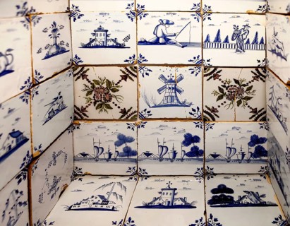 Delftware tiles, also known as Delft Blue, Delft pottery, Keramik.um museum, an exhibition house