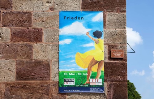 Poster for peace, painting by Frank Thiele, Fredelsloh Romanesque Abbey, former monastery in