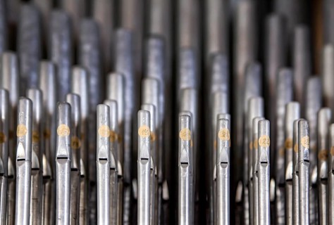 Organ pipes, Saint Giles or market church St. Aegidien, Osterode, Upper Harz region, Lower Saxony,