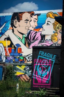 Graffiti on the former US eavesdropping facility on Teufelsberg in Grunewald, Berlin, Germany