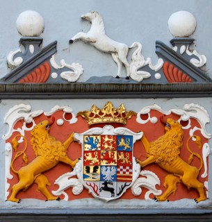 Alliance coat of arms of the House of Welf with Saxon Steed, Welf Castle of Herzberg, Herzberg am
