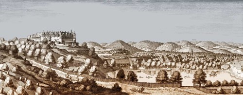 Welf Castle of Herzberg, City of Herzberg am Harz, Merian 1654, Lower Saxony, Germany