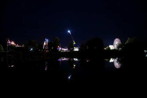 Fairground in Ulm Friedrichsau at night, folk festival, hustle and bustle, fair, Ferris wheel,