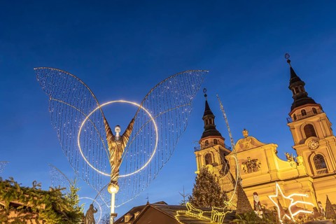 Baroque Christmas market with illuminated angels between the Protestant City Church and the