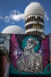 Graffiti on the former US eavesdropping facility on Teufelsberg in Grunewald, Berlin, Germany