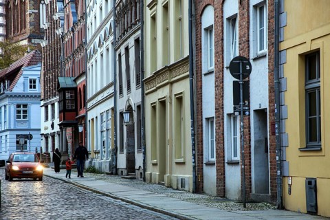 Houses in the historic old town of Stralsund, UNESCO World Heritage Site, Mecklenburg-Western