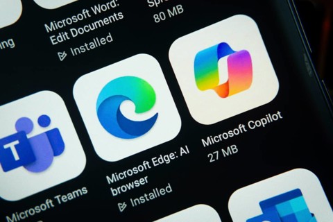 Dhaka, Bangladesh- 27 July 2025: Close-up of smartphone screen showing the Microsoft Edge,