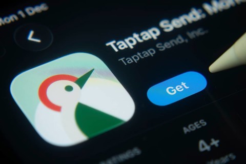 Dhaka, Bangladesh- 01 Dec 2025: A close-up of the Taptap Send app icon in the App Store on an iPad