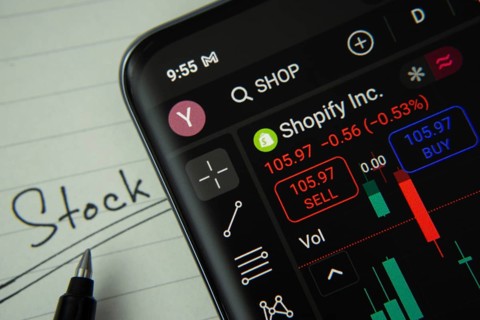 Dhaka, Bangladesh- 20 June 2025: Shopify stock trading information on smartphone screen with a