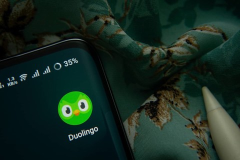 Dhaka, Bangladesh- 03 Oct 2025: Duolingo app icon is seen on smartphone