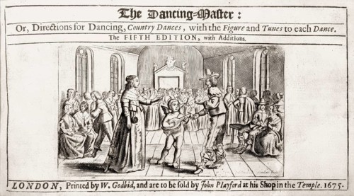 Frontispice from The English Dancing, an English country dances book by John Playford, published in