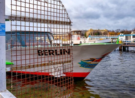 Stern- und Kreisschiffahrt ships spend the winter in the port of Berlin Tegel, Germany