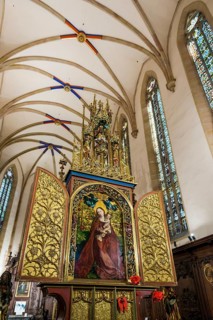 Famous medieval painting, Madonna in the Garden of Roses, by Martin Schongauer, Dominican Church,