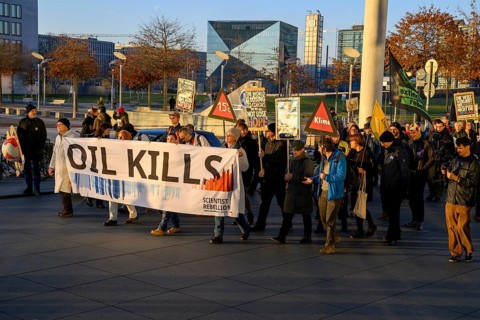 Demonstration of Extinction Rebellion to mark the 10th anniversary of the Paris Agreement and to
