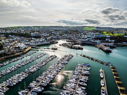 Brixham Hourbour and Brixham Marina from a drone, Brixham, Torbay, Devon, England, United Kingdom